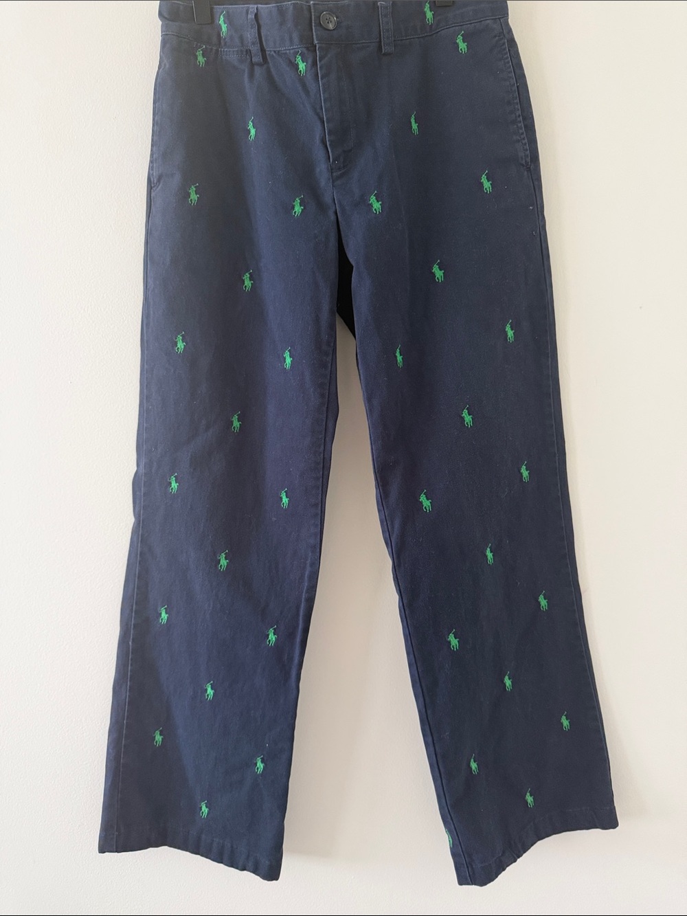 Polo Ralph Lauren Navy Chinos w/Green all over Pony Pants Size 2 - Picture 5 of 10